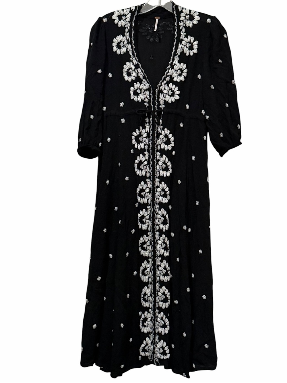 Free People Womens XS Black And White Embroidered Fable Midi Dress B1